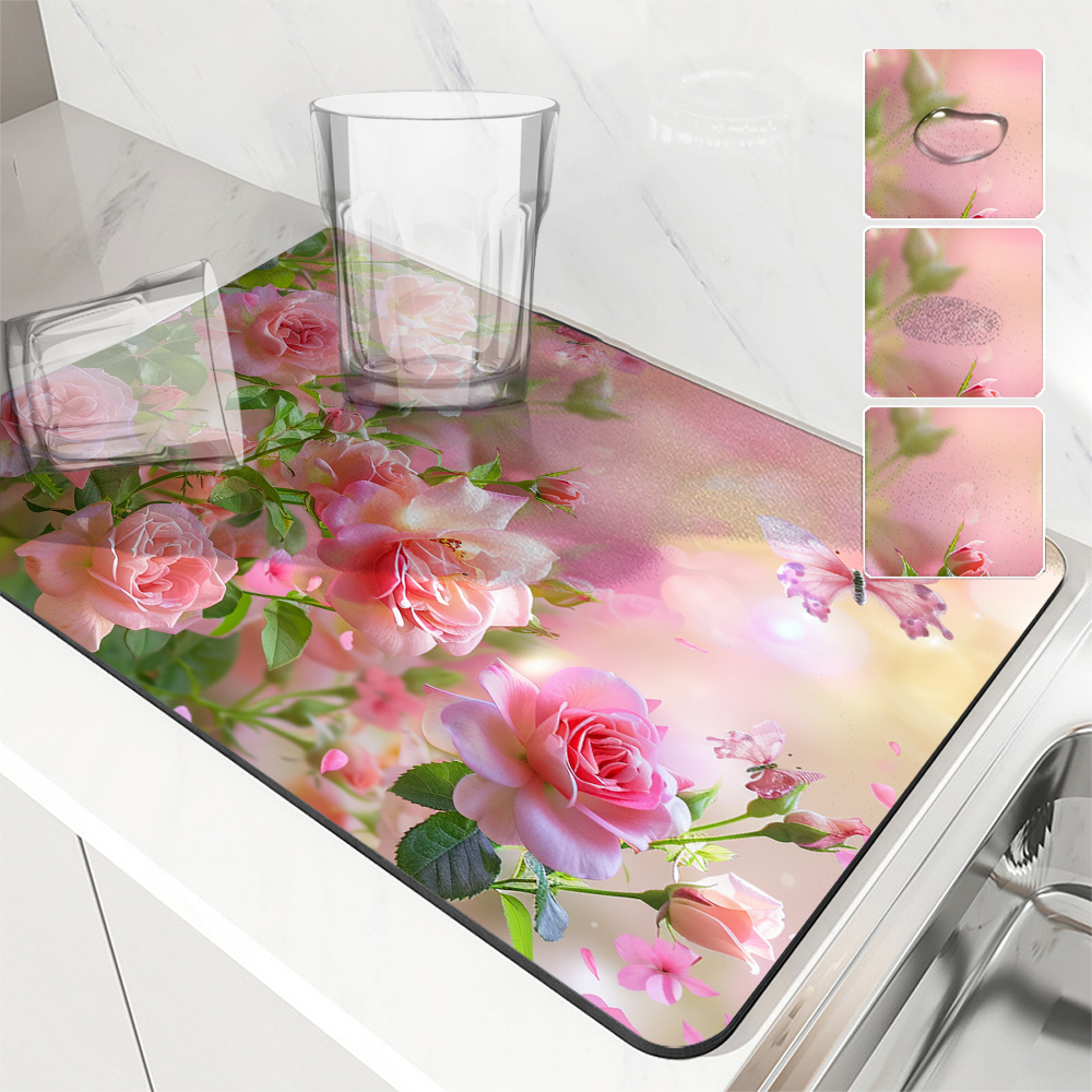 Door Mat Blank - Large Kitchen Absorbent Mat Flowers Roses