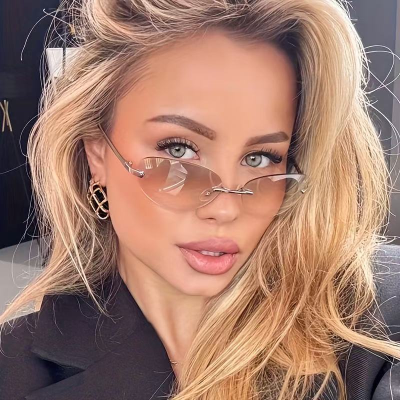 Rimless Oval Sunglasses Women  - Metal Photo Panel 리뷰 및 가격