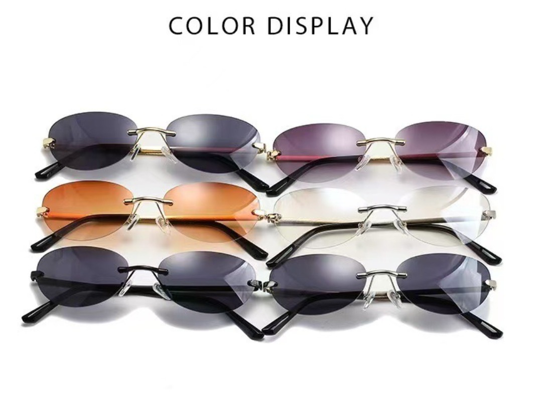 Rimless Oval Sunglasses Women  - Metal Photo Panel 리뷰 및 가격